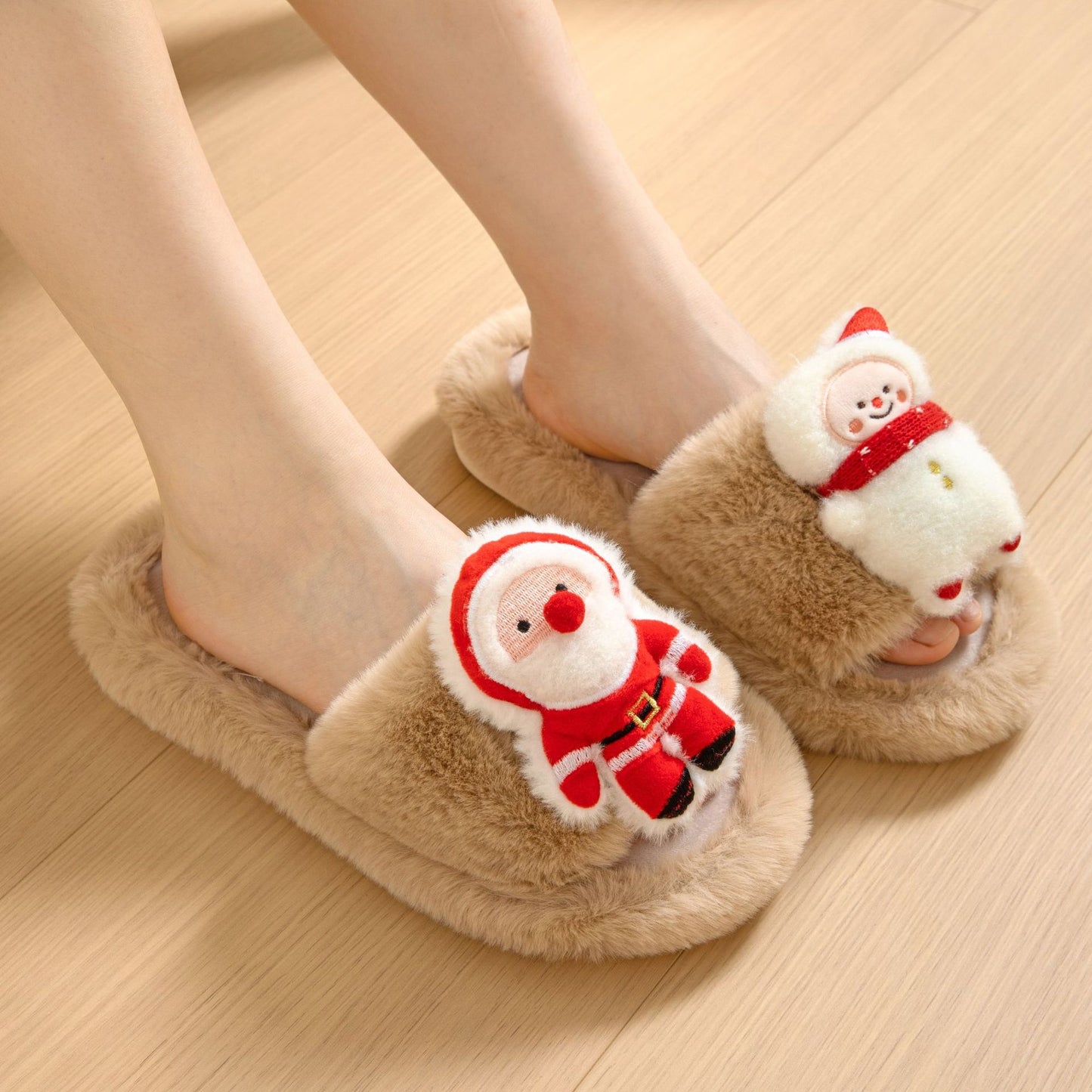 Santa Holiday Open Toe Cozy Slippers