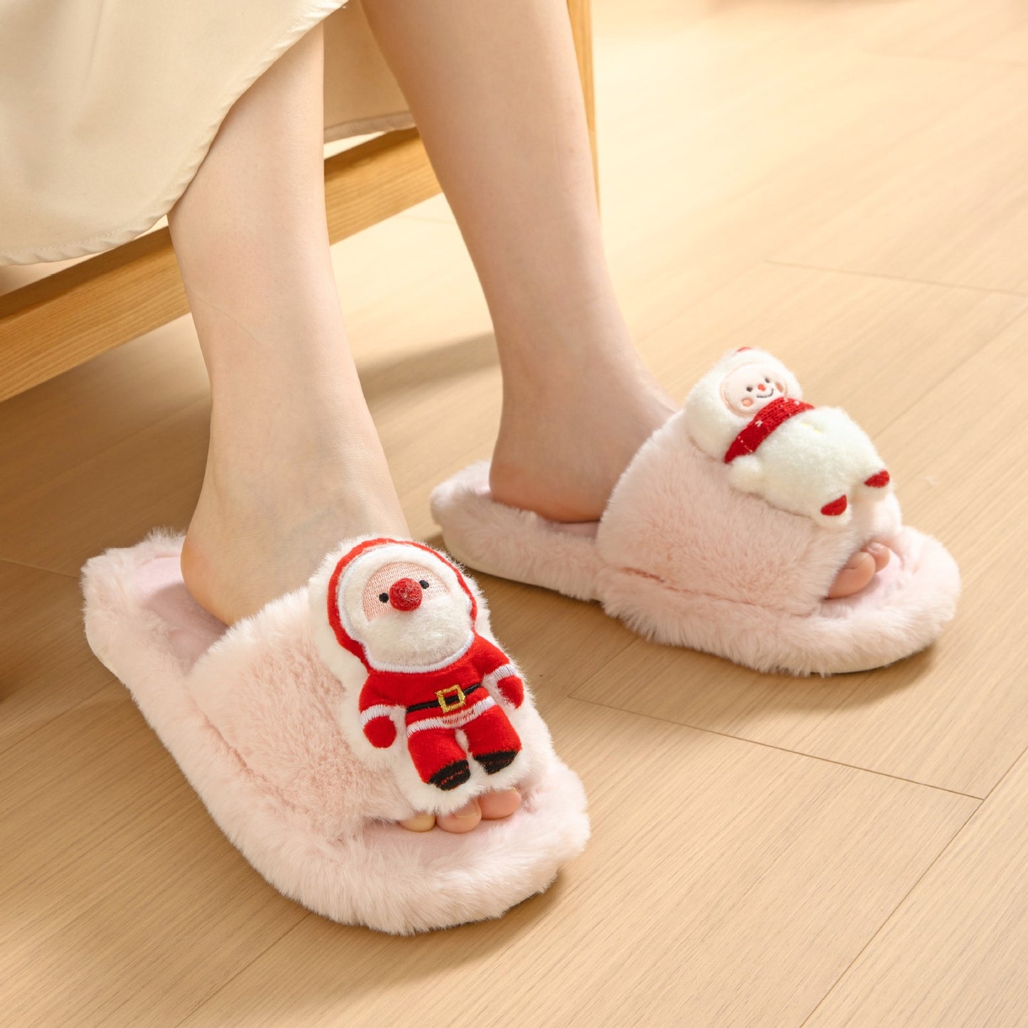 Santa Holiday Open Toe Cozy Slippers