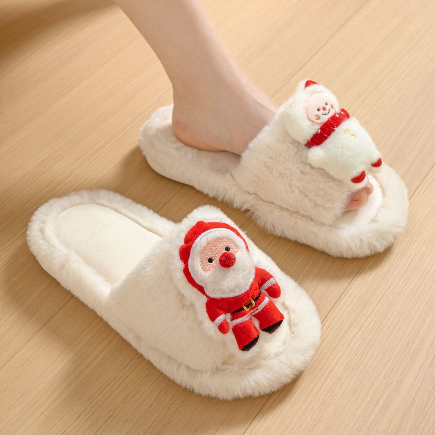 Santa Holiday Open Toe Cozy Slippers