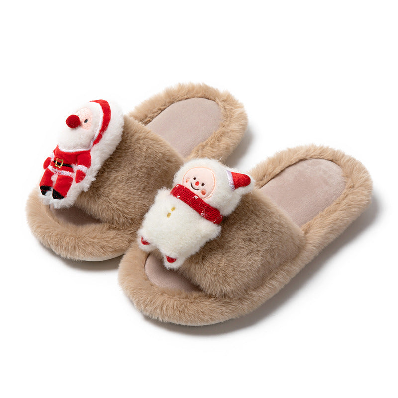 Santa Holiday Open Toe Cozy Slippers